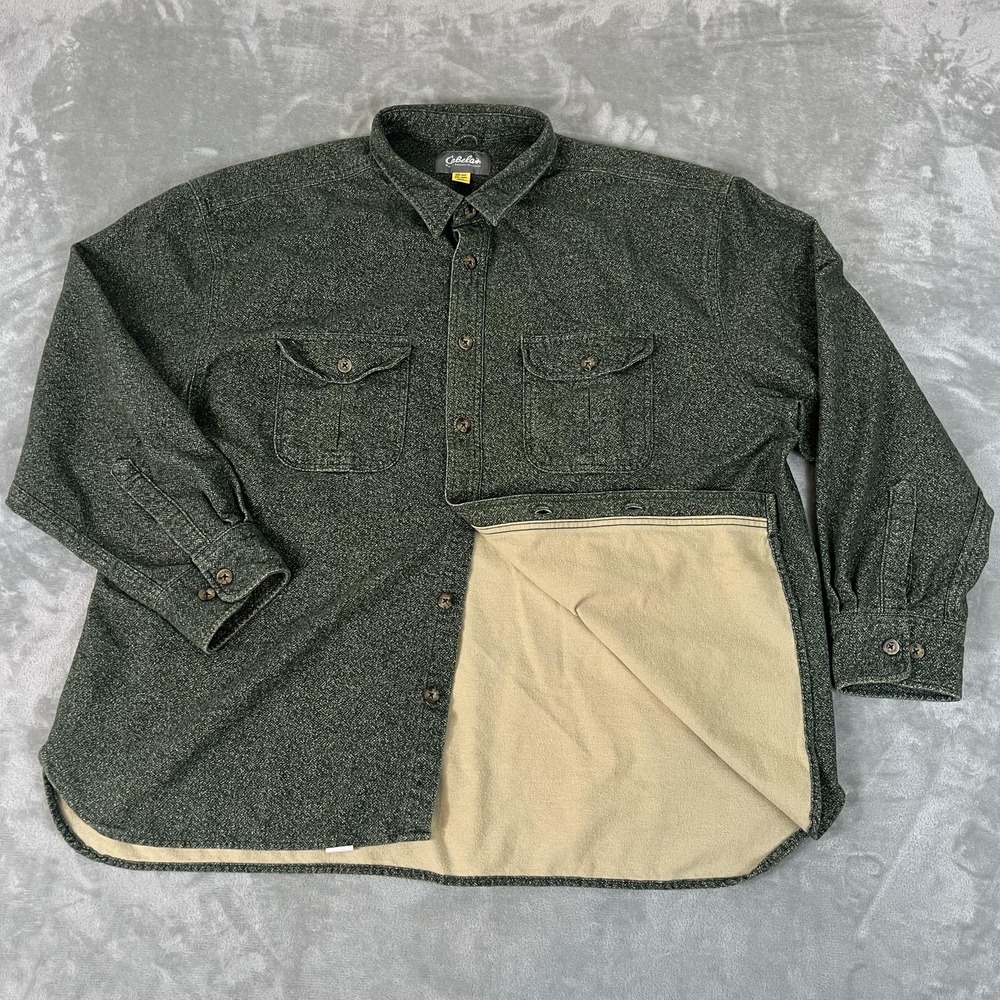 Cabela's Shirt Mens 3XL Green Heavyweight Lined Flannel Long Sleeve Button Up